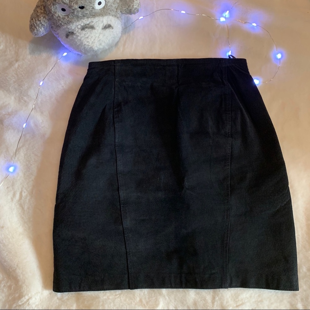 Vintage Brandon Thomas Black Suede Leather Skirt